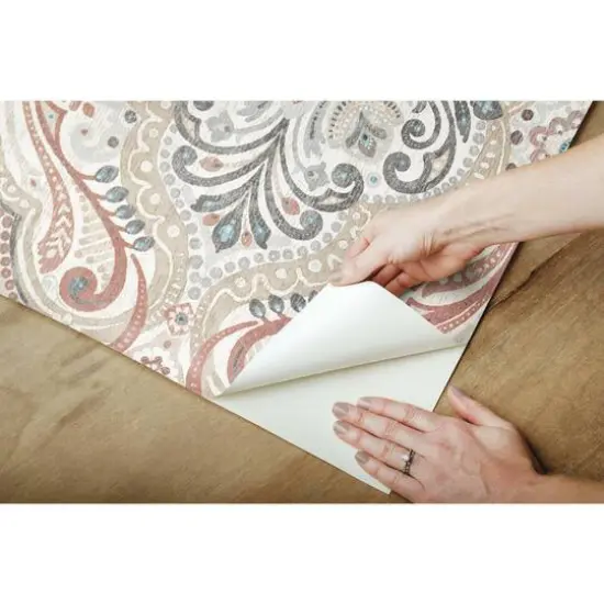 RoomMates Bohemian Damask Peel & Stick Wallpaper Beige and Red and Blue {10}
