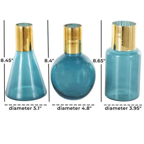 Blue & Gold Geometric Glass Vase Set {8}