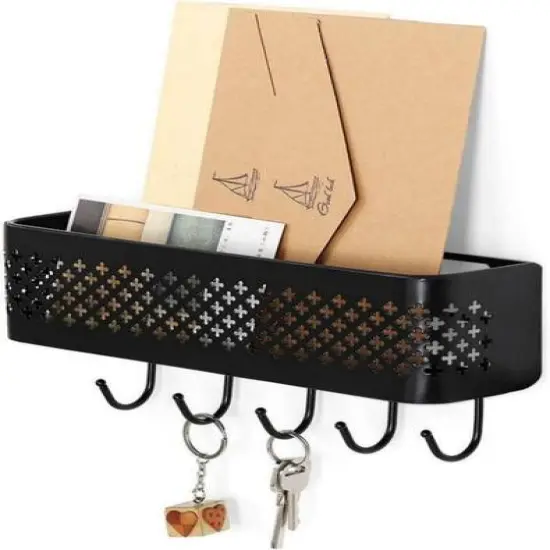 NEX&trade; Black Wall Mount Mail Sorter & 5 Hook Key Organizer {1}