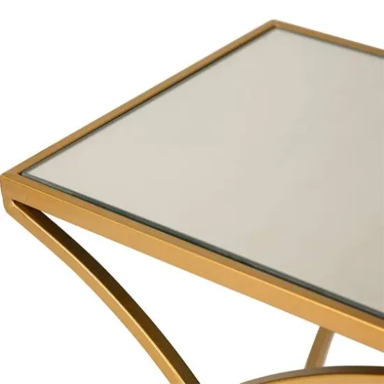 Glitzhome&reg; Metal Tall Accent Table with Glass Top Set Gold {8}