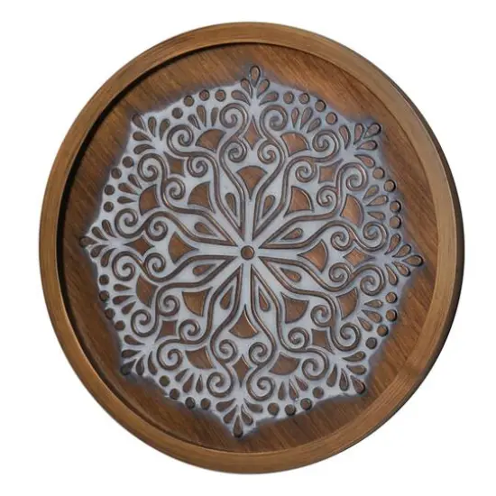 American Art Decor&trade; 17" Brown and White Boho Rustic Farmhouse Wood Framed Wall Medallion {1}