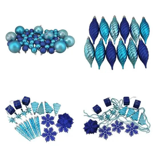 125ct. Peacock Blue Shatterproof 4-Finish Christmas Ornaments {4}