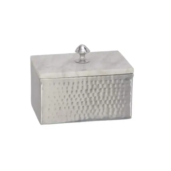Gray Rectangular Aluminum Jewelry Box with Stoneware Lid {1}