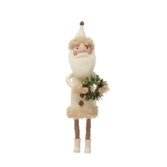 Hello Honey&reg; 11" Cream Wool Felt Santa with Jingle Bell Buttons & Wreath {1}