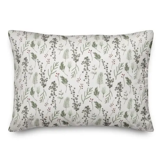 Pine Greenery on White Rectangle Throw Pillow {3}