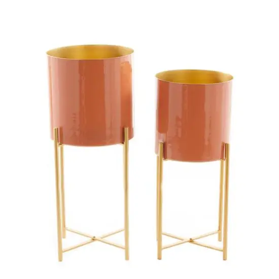 CosmoLiving by Cosmopolitan Set of 2 Orange Iron Contemporary Planter, 24" x 12" x 15" {7}