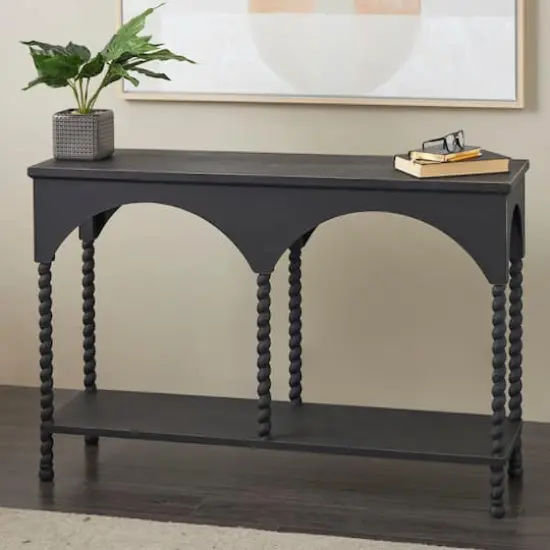 47" Black Wood Arched 1-Shelf Living Room Console Table {3}