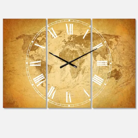 Designart Vintage Classic Map Multipanel Wall Clock {1}