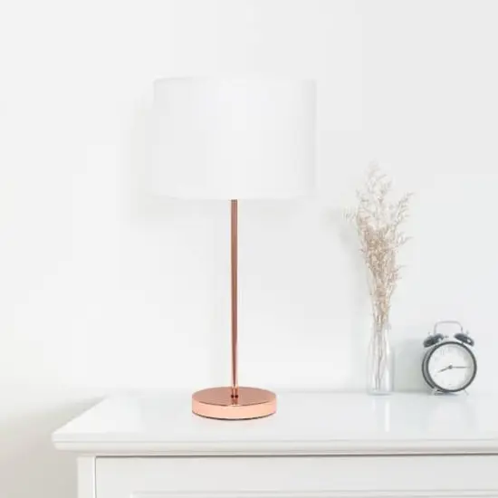 Simple Designs 23" White Fabric Shade Lamp Rose Gold {5}