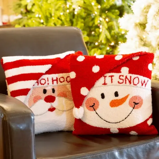 Glitzhome&reg; Hooked 3D Santa & Snowman Throw Pillow Set {4}