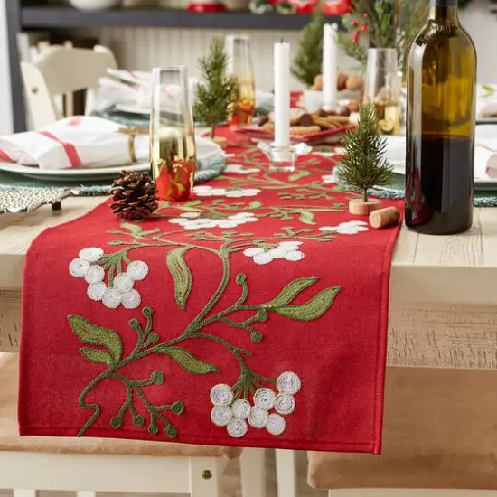 DII&reg; 108" Mistletoe Embroidered Table Runner {6}