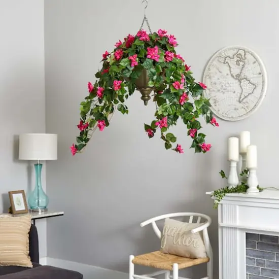 3ft. Pink Bougainvillea in Hanging Metal Bowl {4}