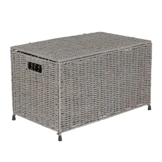 Gray Woven Paper Rope Storage Chest with Hinged Lid & Integrated Handles {1}