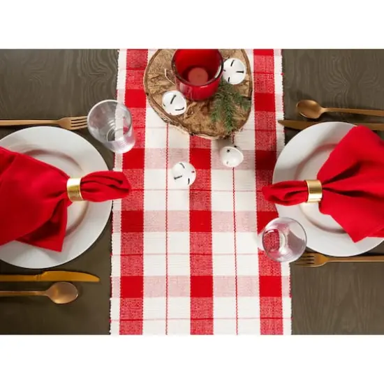 DII&reg; 72" Red Tinsel Plaid Fringed Table Runner {6}