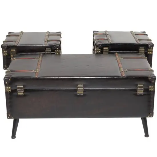Black Faux Leather Studded Coffee Table Set {3}