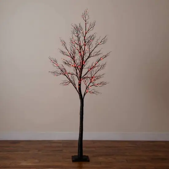 7ft. Pre-Lit Halloween Minimalist Twig Artificial Fall Tree with 400 Orange & Purple LED Lights {11}