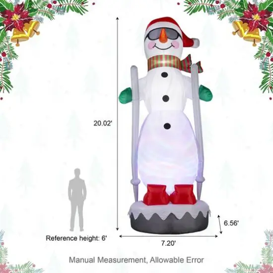 Glitzhome&reg; 20FT Giant Lighted Inflatable Disco Skiing Snowman {9}