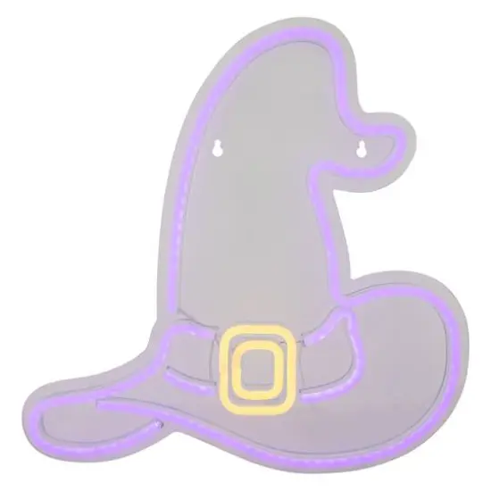 15" Purple LED Neon Style Witch Hat Halloween Window Silhouette {3}