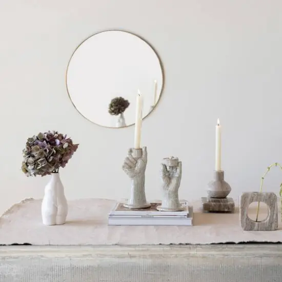 Hello Honey&reg; 4" Beige Marble Taper Holder {7}