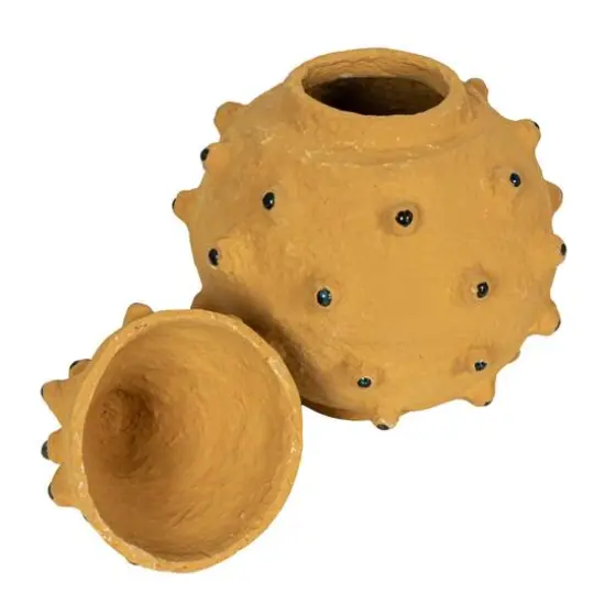 Hello Honey&reg; Decorative Paper M&acirc;ch&eacute; Canister with Glass Marble Accent Yellow {6}