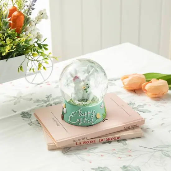 Glitzhome&reg; 5" Easter Bunny Couple Waterglobe {3}