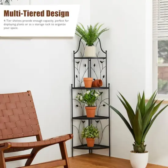 Glitzhome&reg; 4ft. Metal 4-Tiered Corner Shelf Stand Black {3}