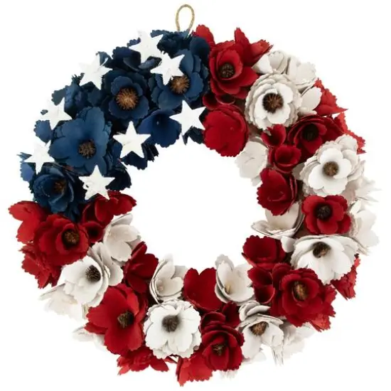15" Americana Floral Flag Wooden Wreath {1}