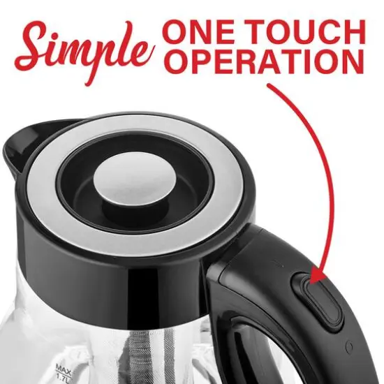 Brentwood 1.79qt. Black Cordless Glass Electric Kettle with Tea Infuser and Swivel Base {8}