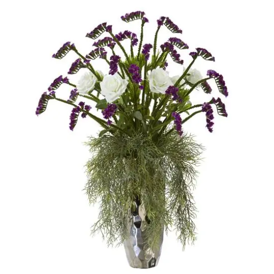 28" Rose Artificial Arrangement in Silver Vase {1}