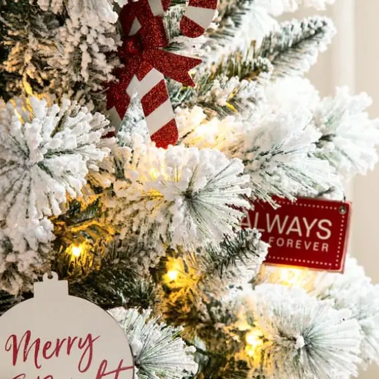 7.5ft Pre-Lit Flocked Pine Artificial Christmas Tree, Color Changing LED Lights {5}