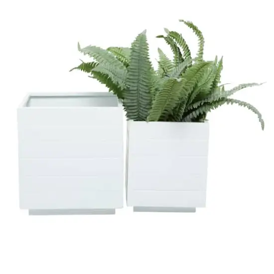 White Modern Planter, Set of 2" 14", 10" {5}