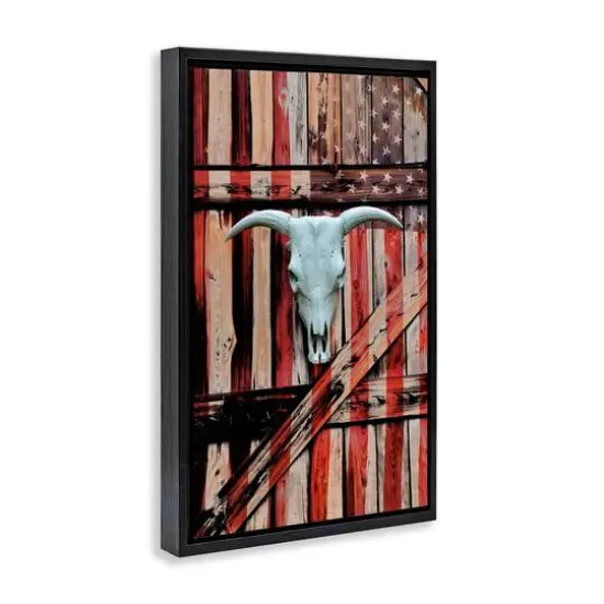 Stupell Industries Patriotic Cow Skull Floater Framed Art Black {4}