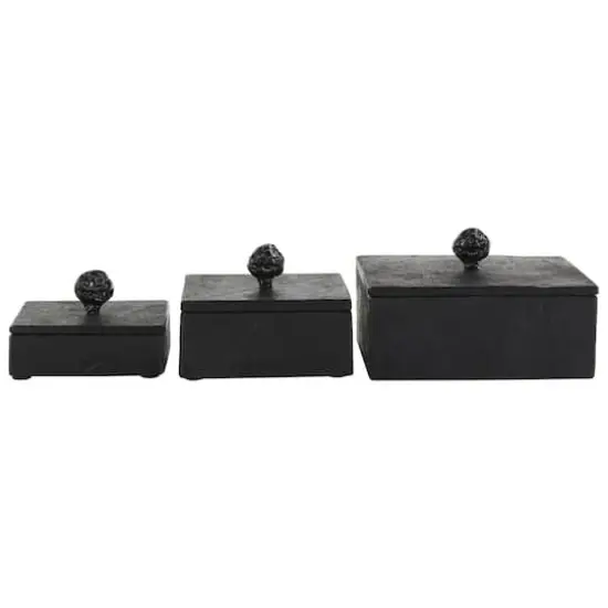 Black Textured Decorative Box Set with Knobs {1}