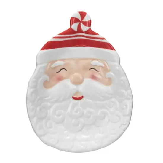 Hello Honey&reg; 7" White & Red Hand-Painted Ceramic Santa Shaped Plate {1}
