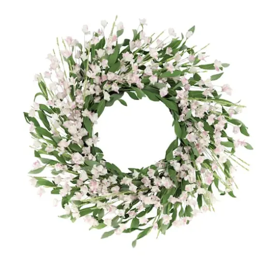 24" Artificial Pea Blossom Floral White Spring Wreath {1}