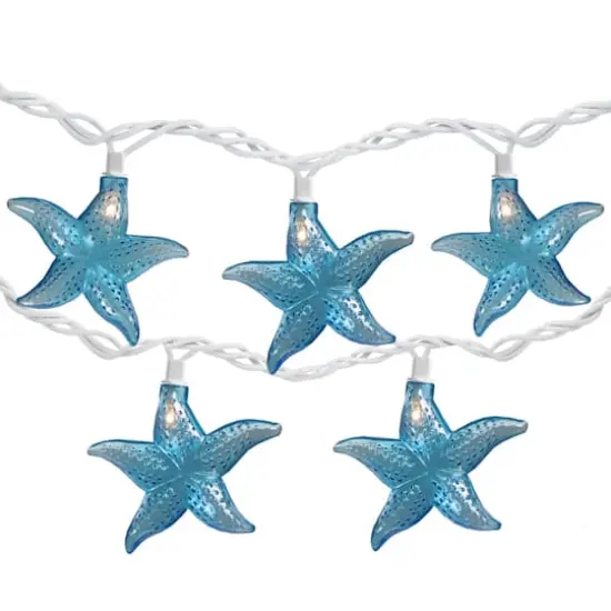 9ft. Blue Starfish Novelty White Wire String Lights, Set of 10 {1}