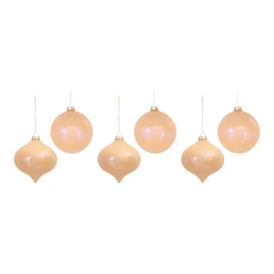6ct. Peach Iridescent Glass Mixed Ornaments {6}