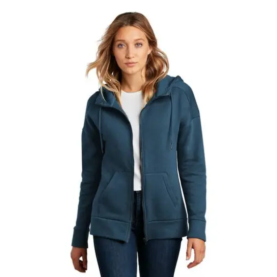 District&reg; Perfect Weight&reg; Women's Fleece Drop Shoulder Full-Zip Hoodie Heathered Poseidon Blue {4}