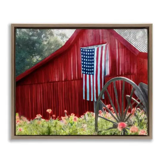 Stupell Industries Red Barn with American Flag Floater Framed Art Brown {1}