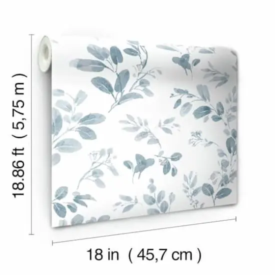 RoomMates Blue Dancing Leaves Peel & Stick Wallpaper {8}