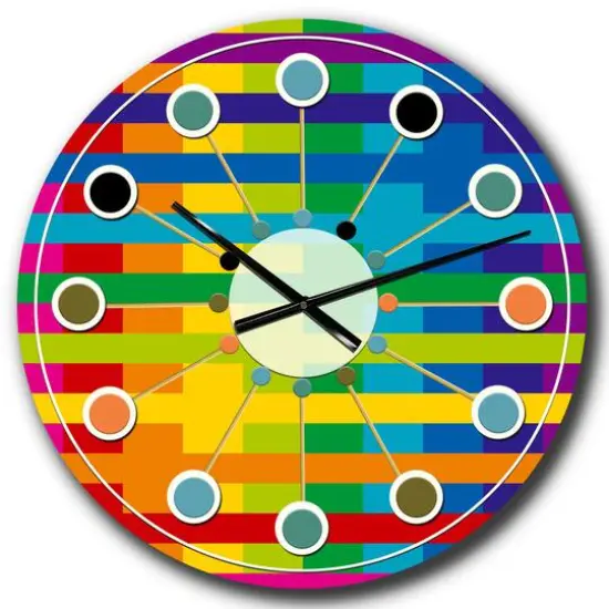 Designart 'Rainbow Colors Simple Geometric Pattern. Mid-Century Modern Wall Clock {3}