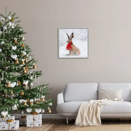 Stupell Industries Winter Rabbit Scarf Landscape Framed Giclee Art Gray {3}