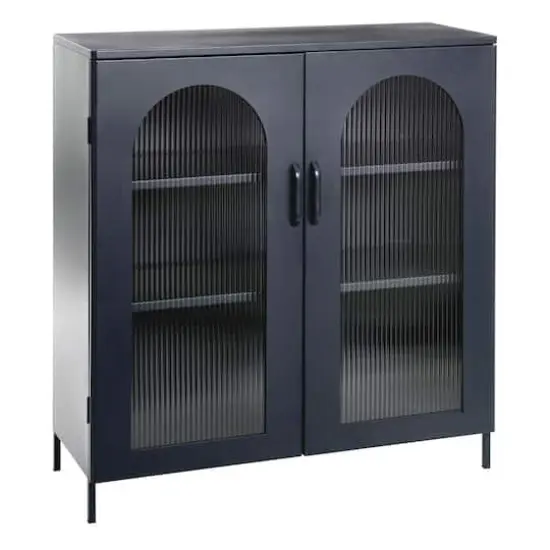 Hello Honey&reg; Solstice 3ft. Black Metal Cabinet with Arched Glass Doors {1}