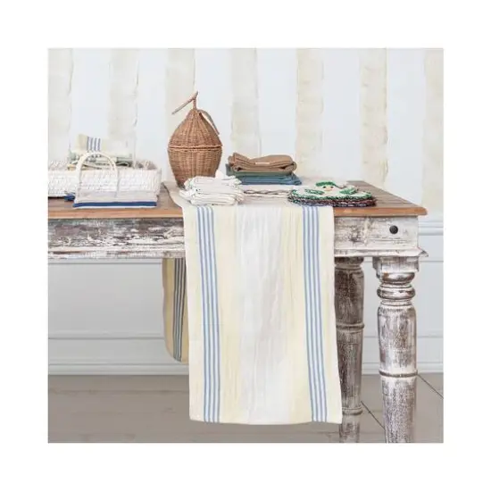 Hello Honey&reg; 72" Blue & White Stripes Woven Cotton Table Runner {3}