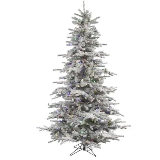 6.5ft. Pre-Lit Flocked Sierra Fir Artificial Christmas Tree, Multicolor LED Lights {1}