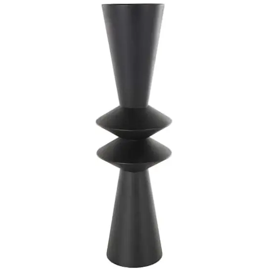 26" Black Fluted Metal Art Deco Vase {1}