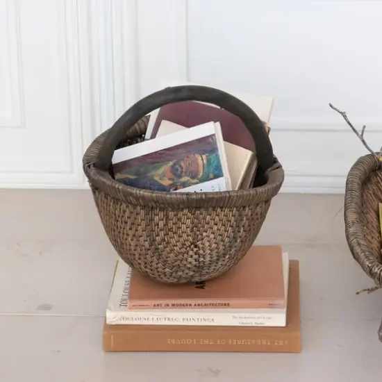 Hello Honey&reg; 14" Brown Antique Finish Hand-Woven Wicker Basket {3}