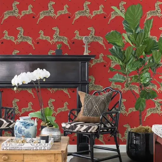 Scalamandre Masai Red Zebra Safari Peel & Stick Wallpaper {4}