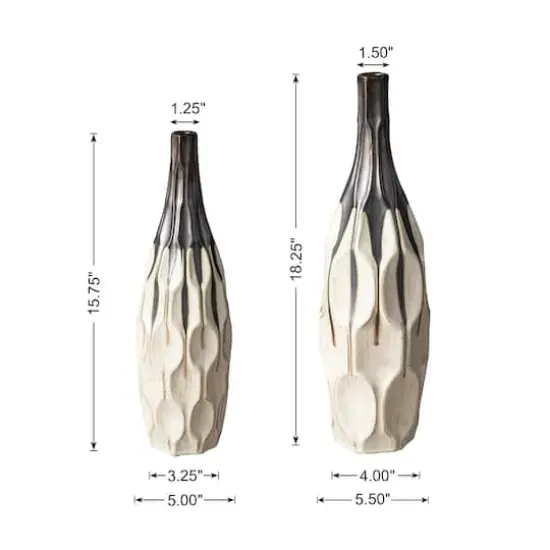 Glitzhome&reg; Geometric Two-Tone Faceted Ceramic Modern Vase Set {4}