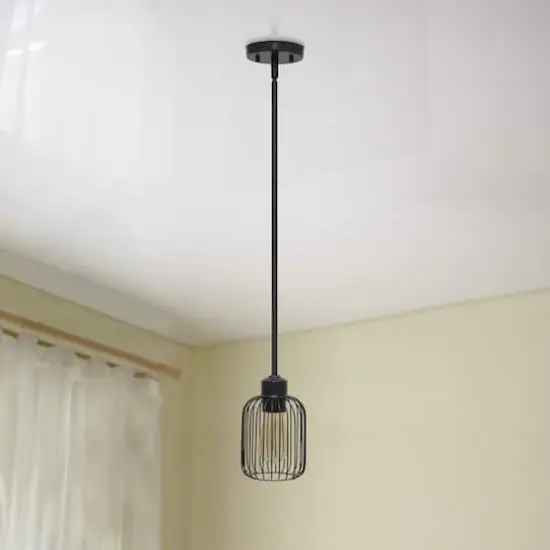 Lalia Home Ironhouse 7" Black 1-Light Metal Caged Mini Pendant {5}